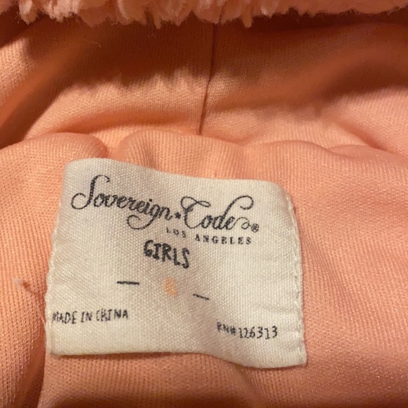 Sovereign Code pink hoodie black and white stripe on cuff and waist. Size 6 - Picture 3 of 3